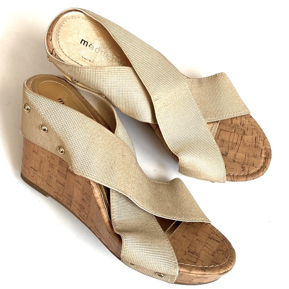 Madden Girl Golden Nautic Wedge Sandals, Size 8.5 - Picture 1 of 10